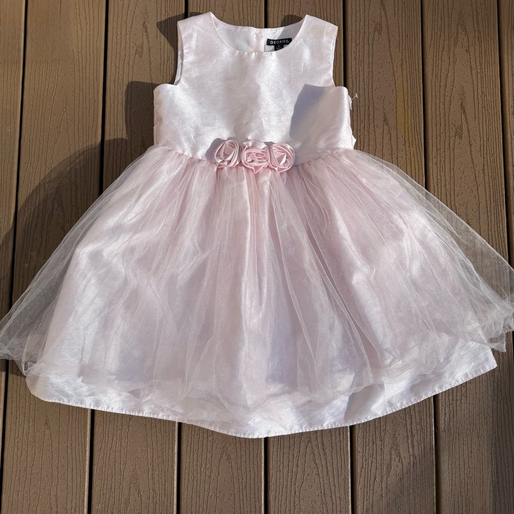 EXQUISITE GEORGE SILK & TULLE PINK FANCY DRESS w/ROSETTES GIRLS SIZE 10 NWTS